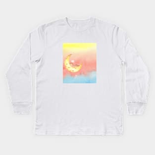 Cute mice sleeping on the cheese moon Kids Long Sleeve T-Shirt